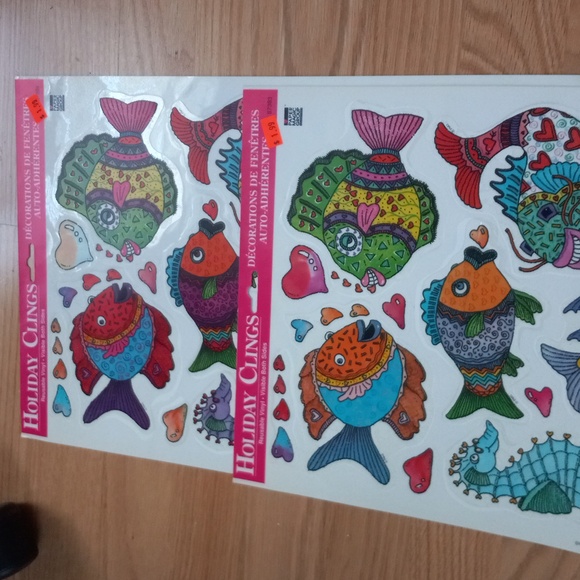 Holiday Clings fish and hearts window clings decoration vintage - Picture 3 of 4